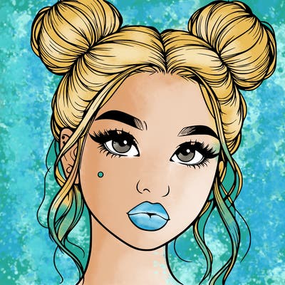 realistic girl with two buns on her hair and lips