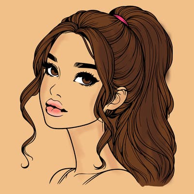 realistic girl with a ponytail on her hair and lips