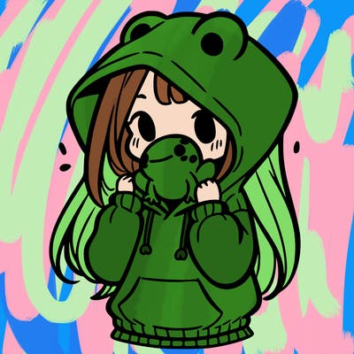 a girl holding a froggy hoodie