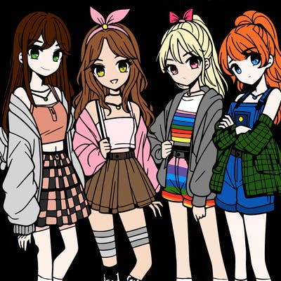 teen manga girls group of 4