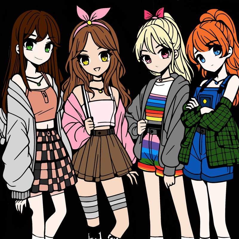 teen manga girls group of 4