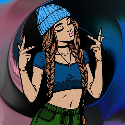 realistic teenage girl with braids and a beanie and crop top doing 🫶🏼