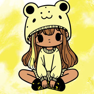 a girl wearing a frog hat and some frog socks