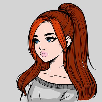 realistic girl with a high ponytail