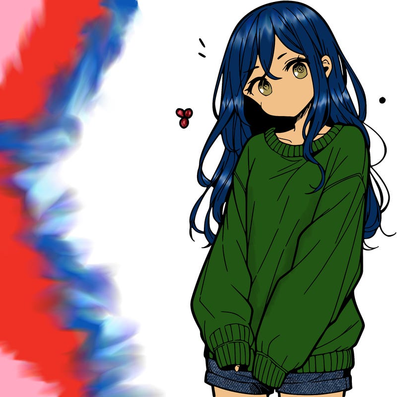 manga teen girl  in a sweater and baggy pants