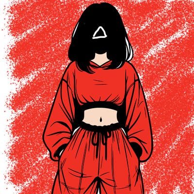 realistic girl faceless with baggy pants and a crop top