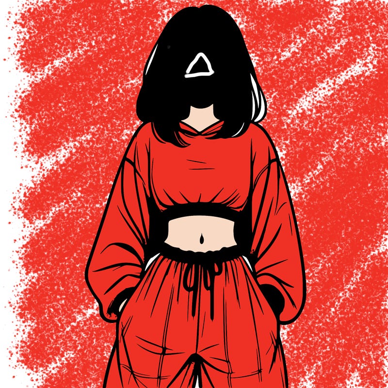 realistic girl faceless with baggy pants and a crop top