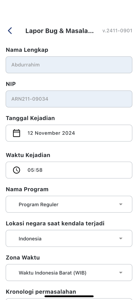 Edu HSI - Edu HSI app bug report and support form interface