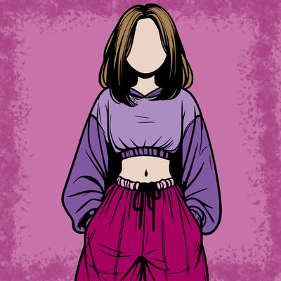realistic girl faceless with baggy pants and a crop top
