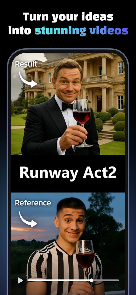 Creati: Gen AI Content Creator - Comparaison côte à côte d'une vidéo de référence décontractée transformée en un résultat professionnel à l'aide d'outils de génération vidéo IA.