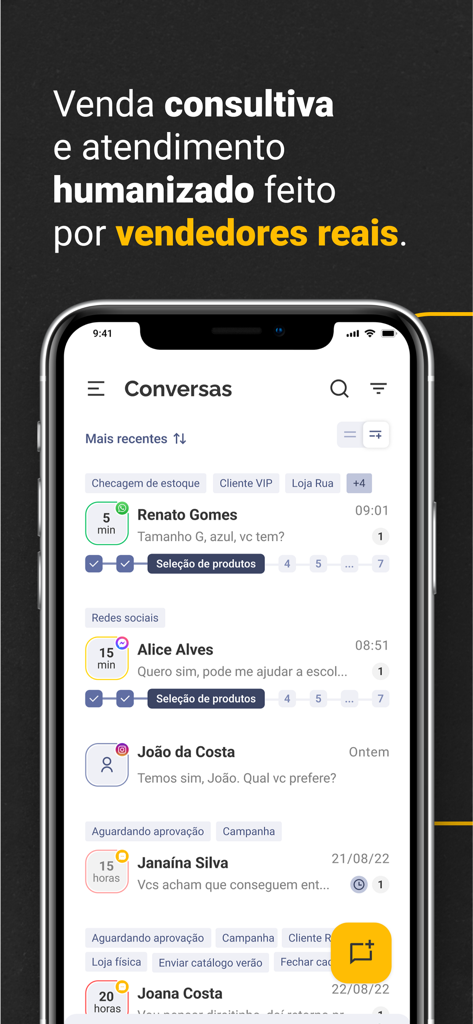 OmniApp - A screenshot of the OmniApp interface displaying a list of customer chat conversations from various integrated channels.