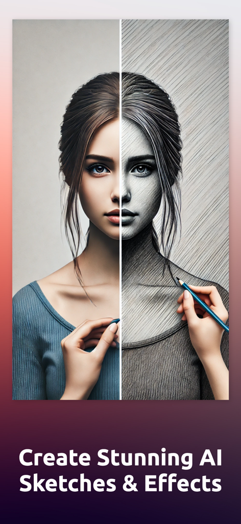 リアルな女性のポートレートがAI鉛筆スケッチに変換される比較。