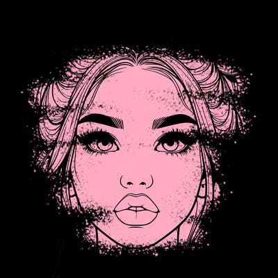 realistic girl with two buns on her hair and lips