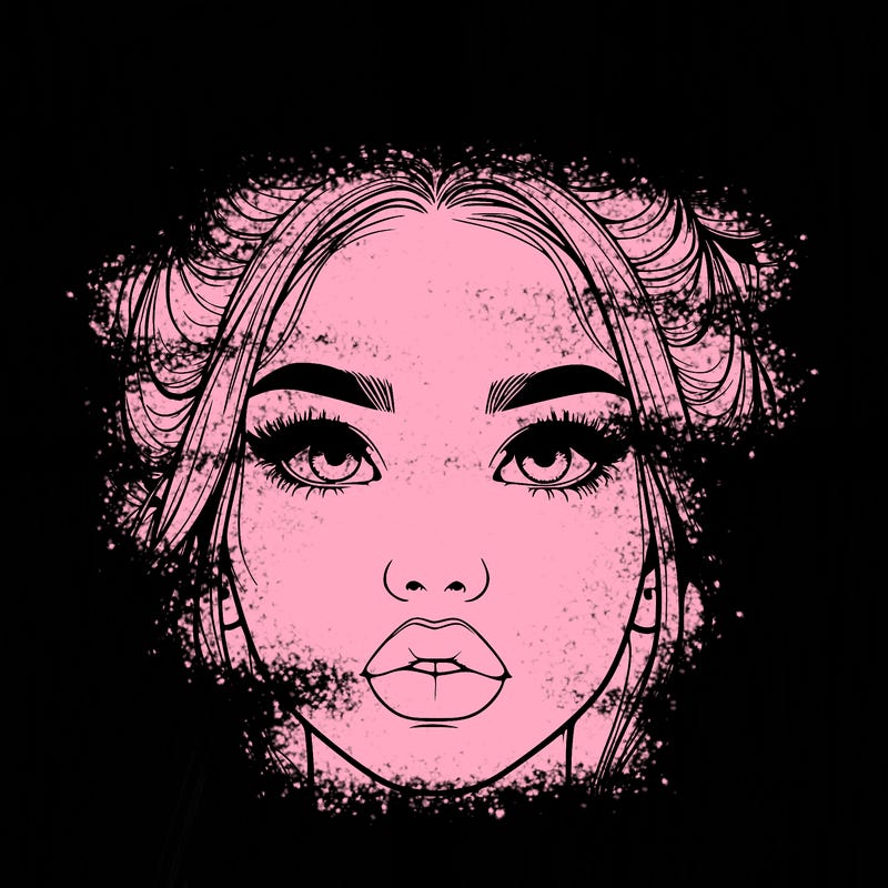 realistic girl with two buns on her hair and lips