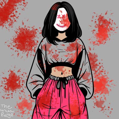 realistic girl faceless with baggy pants and a crop top