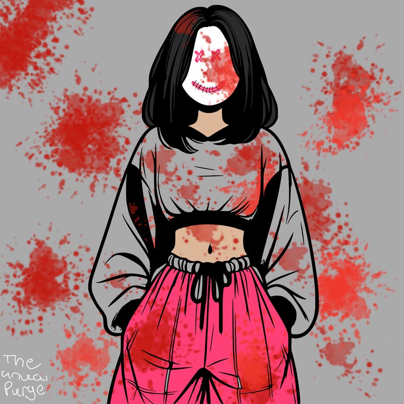 realistic girl faceless with baggy pants and a crop top