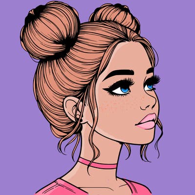 realistic girl with buns on the top of her head