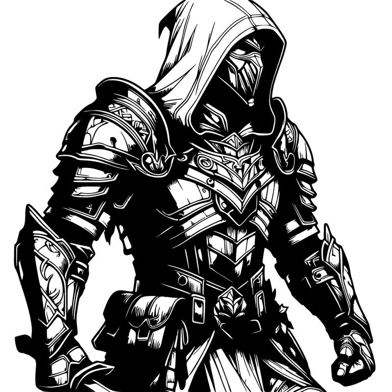 realistic warrior with armor and a hood