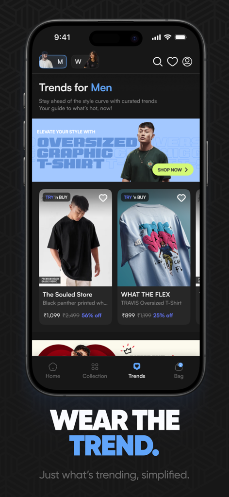 KNOT - Instant. Iconic. Yours. - KNOT app interface displaying trendy men's graphic t-shirts with a try before you buy option.