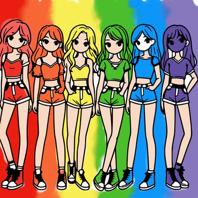 a group of girls wearing crop tops and shorts