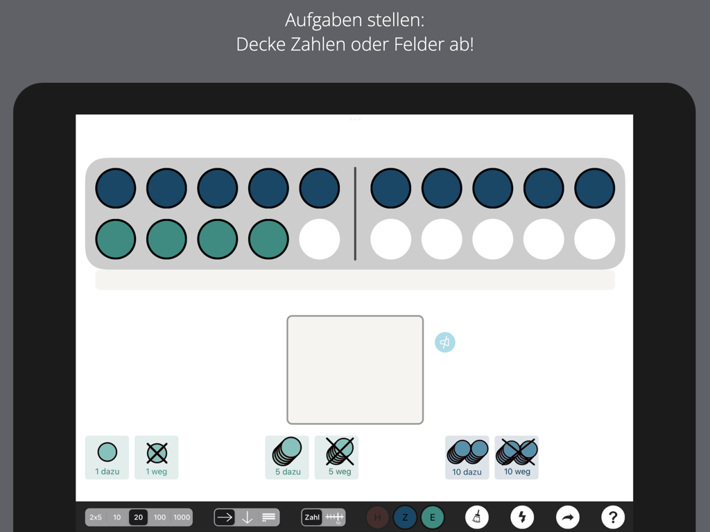 Zahlenfeld - Digital twenty-frame showing colored counters for mathematical visualization