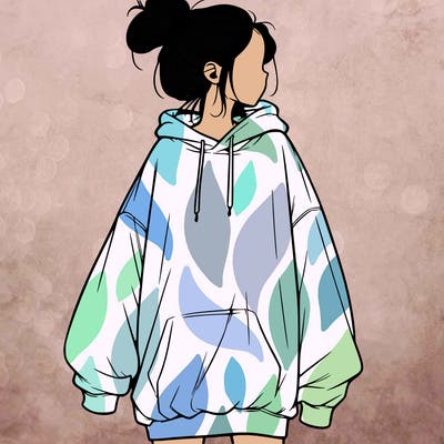 realistic girl with a oversized sweatshirt on and a bun