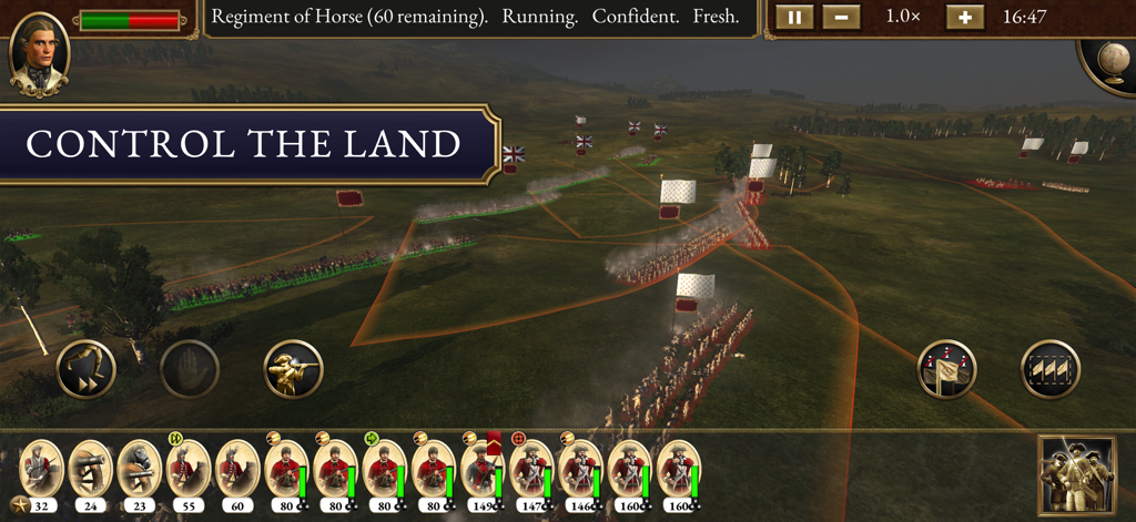 Total War™: EMPIRE - Real-time land battle gameplay in Total War EMPIRE showing multiple regiments and tactical UI