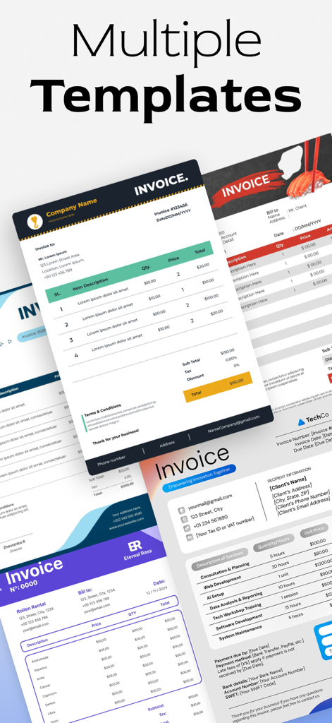 A variety of professional invoice templates for small business owners