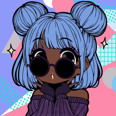 manga girl with hairbuns and sun shape sunglasses