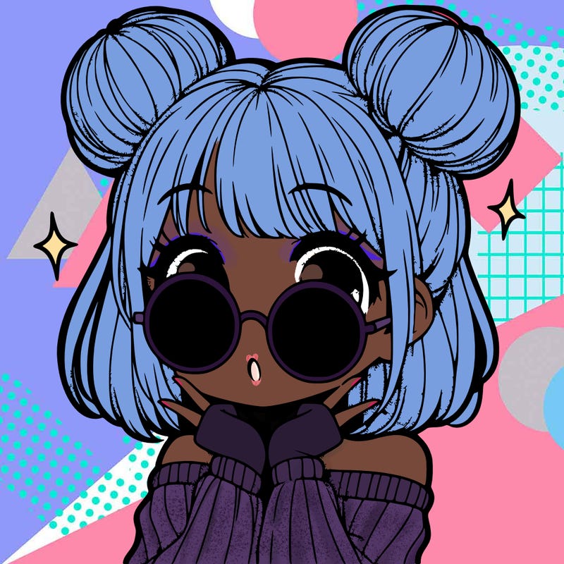 manga girl with hairbuns and sun shape sunglasses