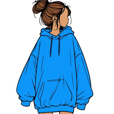 realistic girl with a oversized sweatshirt on and a bun