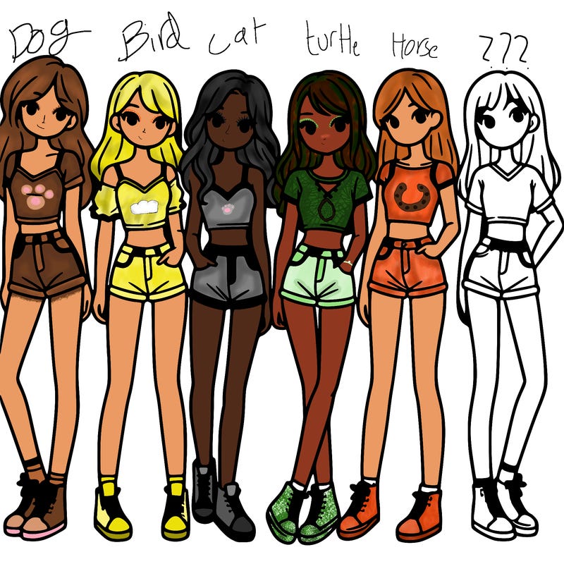 a group of girls wearing crop tops and shorts