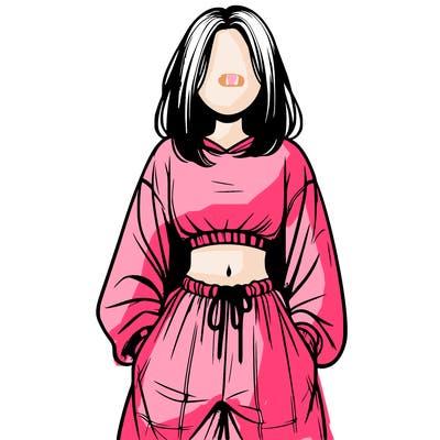 realistic girl faceless with baggy pants and a crop top