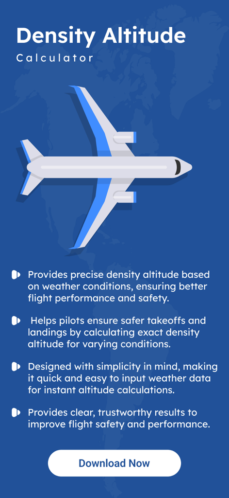 Density Altitude Calculators - Overview of the Density Altitude Calculator app showing flight safety benefits and performance calculations for pilots