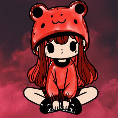 a girl wearing a frog hat and some frog socks