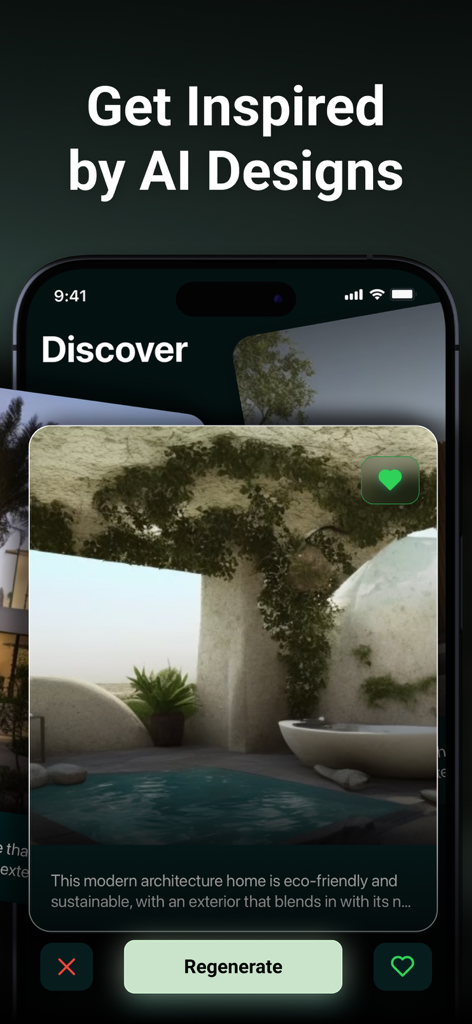 iPhone screen displaying AI generated modern home design inspiration in the Remodel app