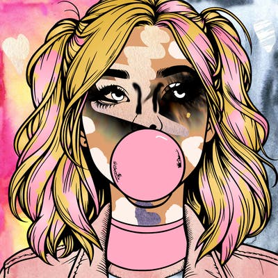 realististic girl blowing bubble -gum