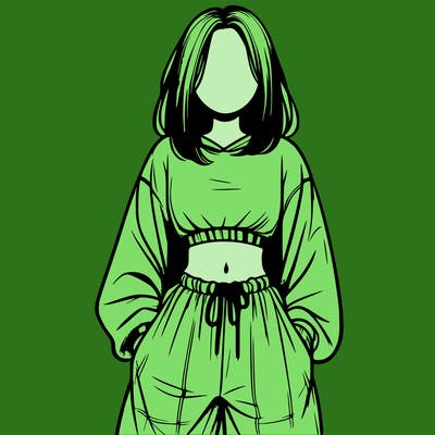 realistic girl faceless with baggy pants and a crop top