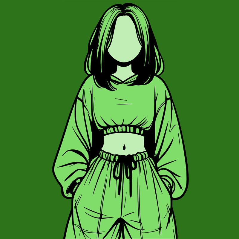 realistic girl faceless with baggy pants and a crop top