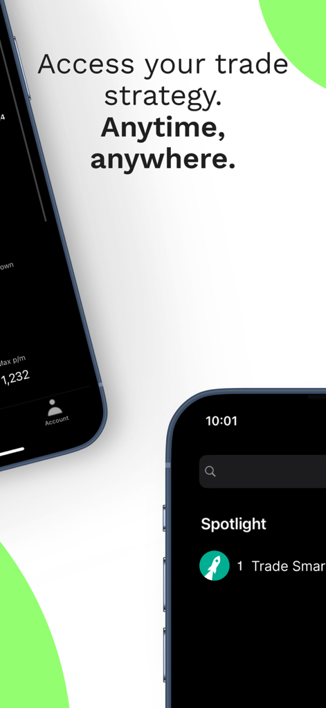 Eightcap Copy Trading - Two smartphones showing the Eightcap Copy Trading app interface with the slogan access your trade strategy anytime anywhere