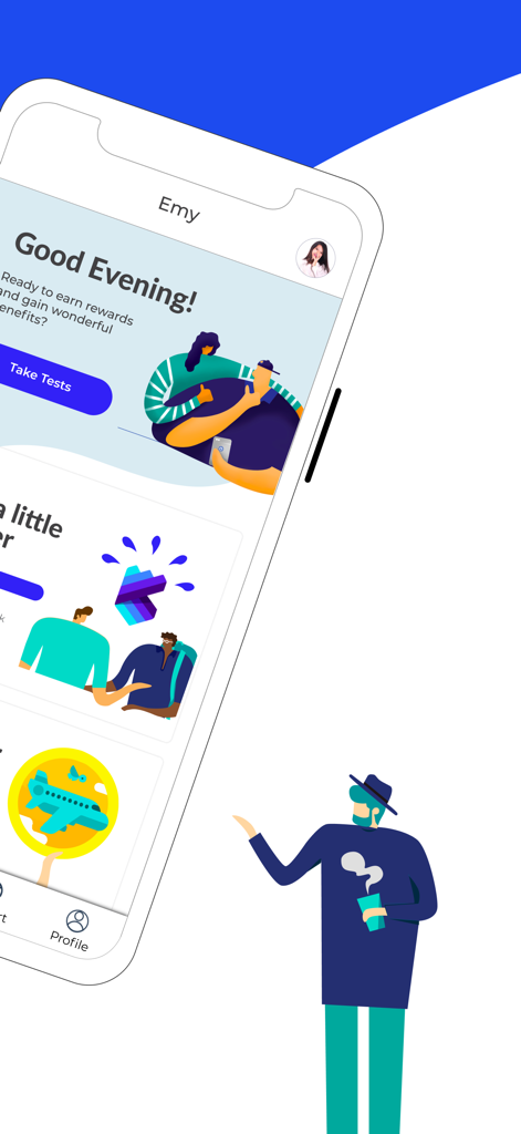 테스트하기 버튼이 있는 UserAdvocate 앱 홈 화면 인터페이스.