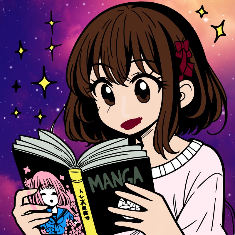 manga girl reading a manga book