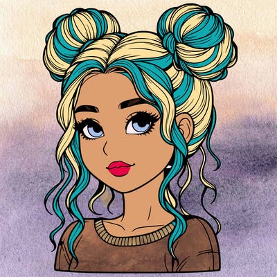 realistic girl with two buns in her hair