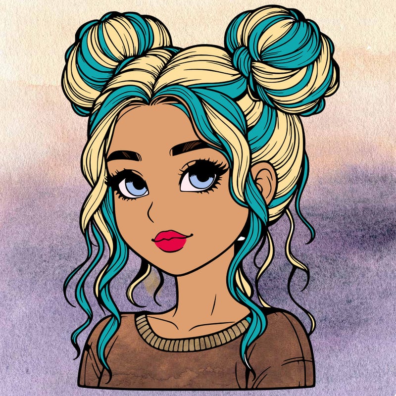 realistic girl with two buns in her hair