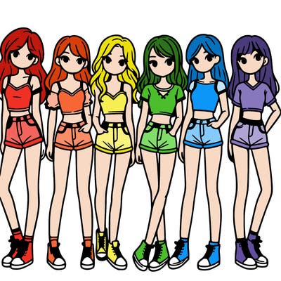 a group of girls wearing crop tops and shorts