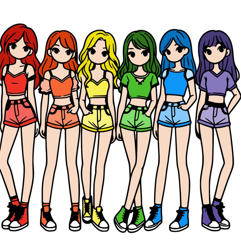 a group of girls wearing crop tops and shorts