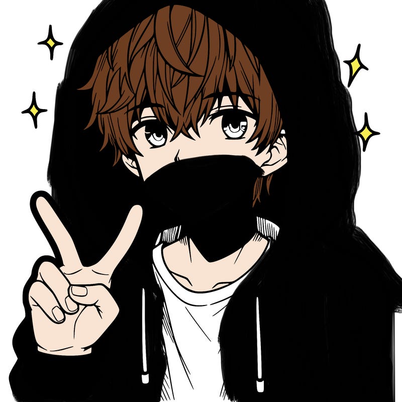 teenage manga boy in a hoodie, doing ✌