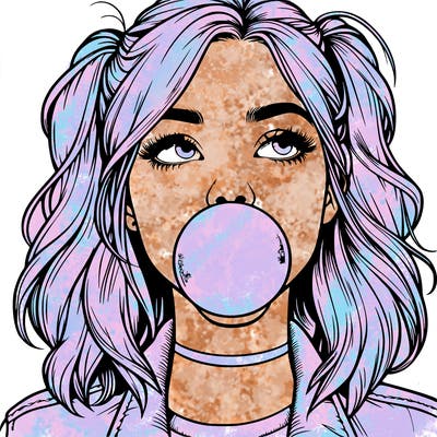 realististic girl blowing bubble -gum
