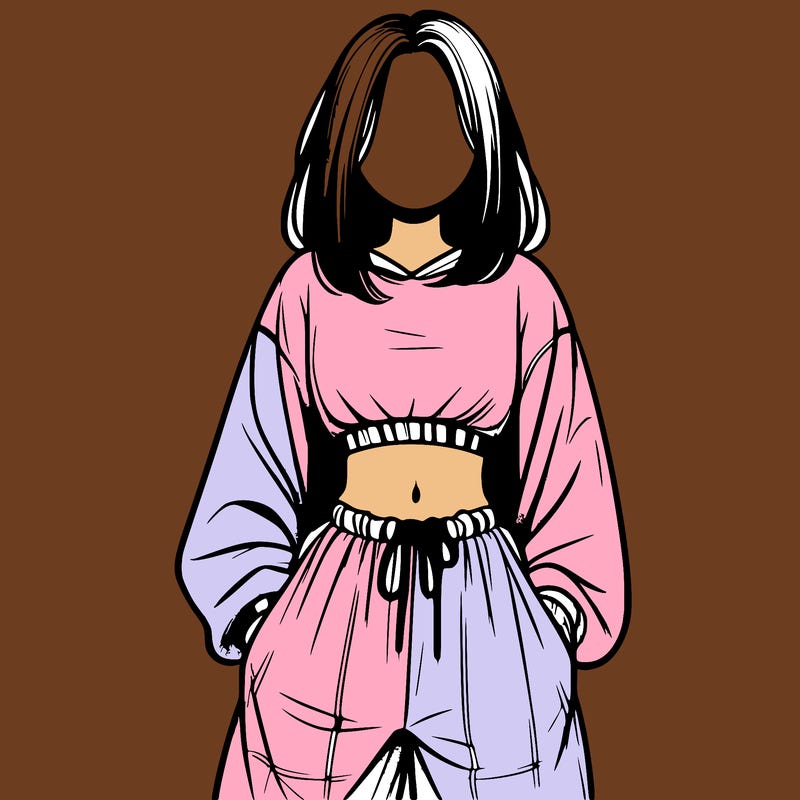 realistic girl faceless with baggy pants and a crop top