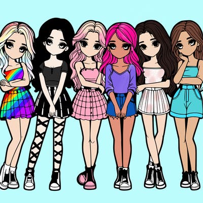 a group of girls realistic